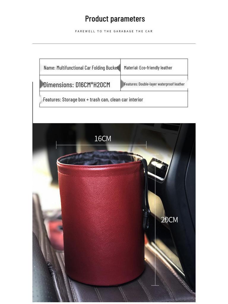 2020 Multi-Purpose Leather Car Door & Seat Back Foldable Trash Can Storage Box, Waterproof and Hanging.