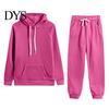 Women Casual Sports Suit 2 Pcs/Set Hoodie Pants Solid Color Plush Long Sleeves Thick Kangaroo Pocket And Leggings Top Elastic Waist Ankle-banded
