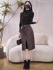 Korean Retro High-Waist Slit Leather Skirt - Autumn/Winter Mid-Length, Slimming, Versatile Design for Women