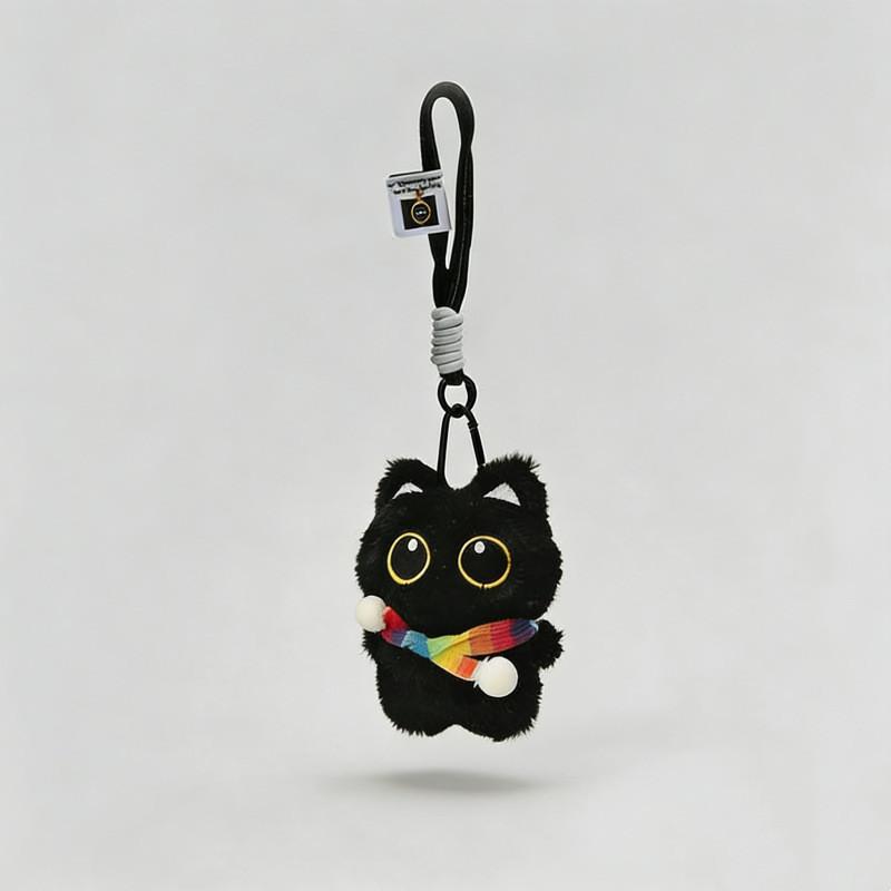 Portachiavi Peluche Gatto Nero Giocattolo Per Bambini E Adolescenti Regalo Carino Accessorio Animale