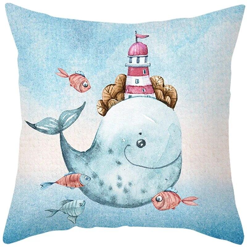 Sea Life Throw Pillow Office Sofa   Spring Home Decor Case Square Blue  Cushion Cover