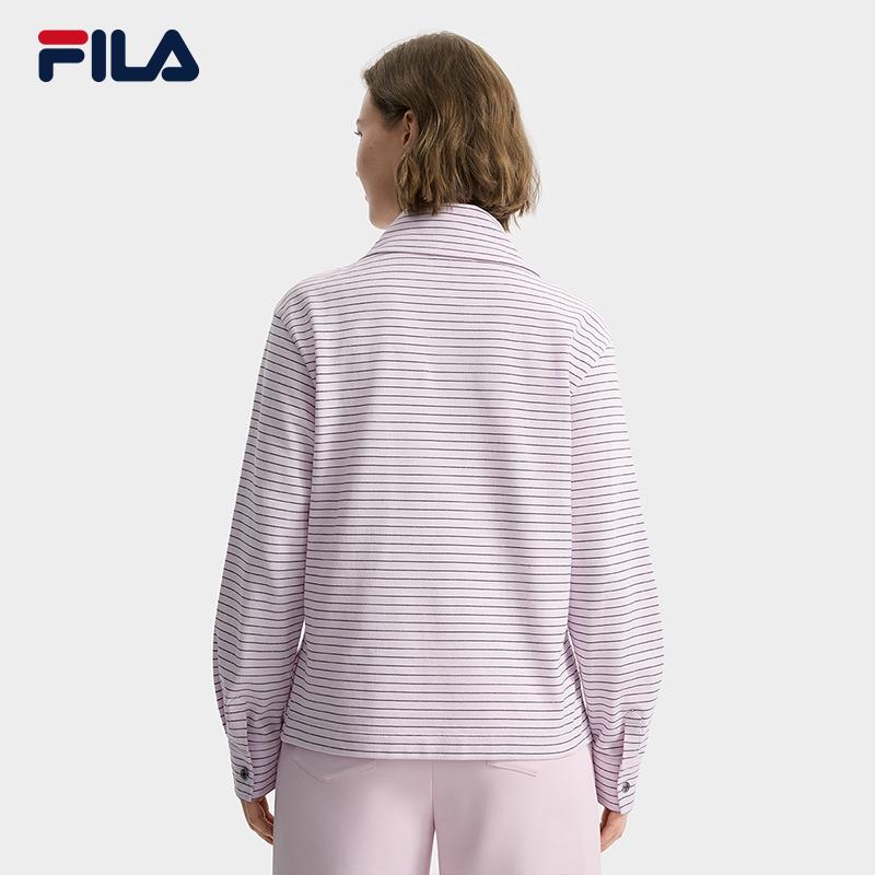 Fila Emerald Casual Fashion Versatile Cotton Striped Polo Neck Long Sleeve Pullover Sweatshirt Women Sweatshirt Light-Pink F11W534208FPK