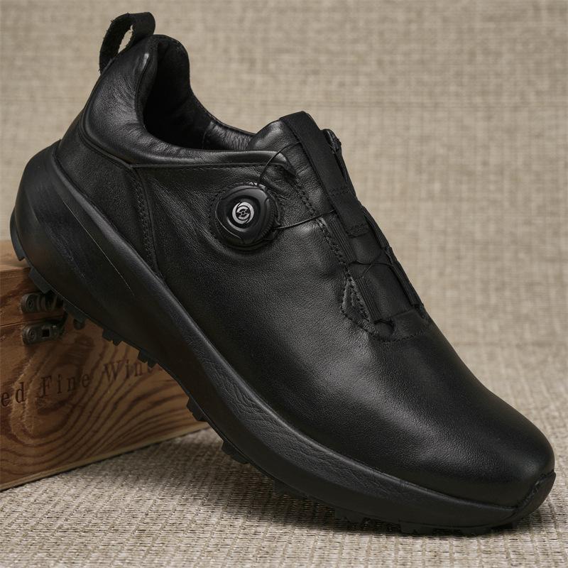 Men s Genuine Leather No-Tie Rotating Buckle Shoes - All Black, Non-Slip, Casual Running Sports Shoes for Autumn and Winter. Size 41