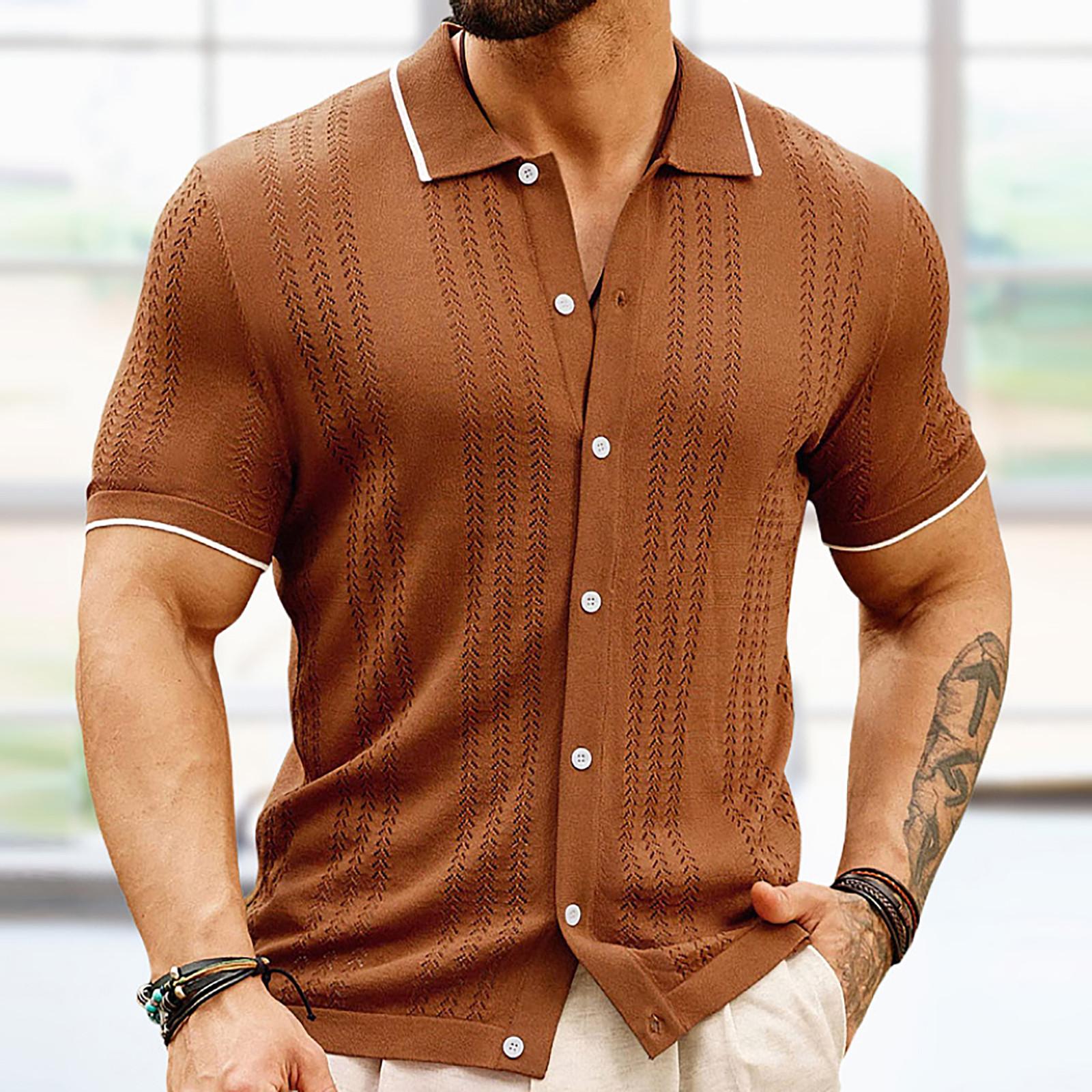 Мужская летняя трикотажная рубашка с короткими рукавами и лацканами — фото 9