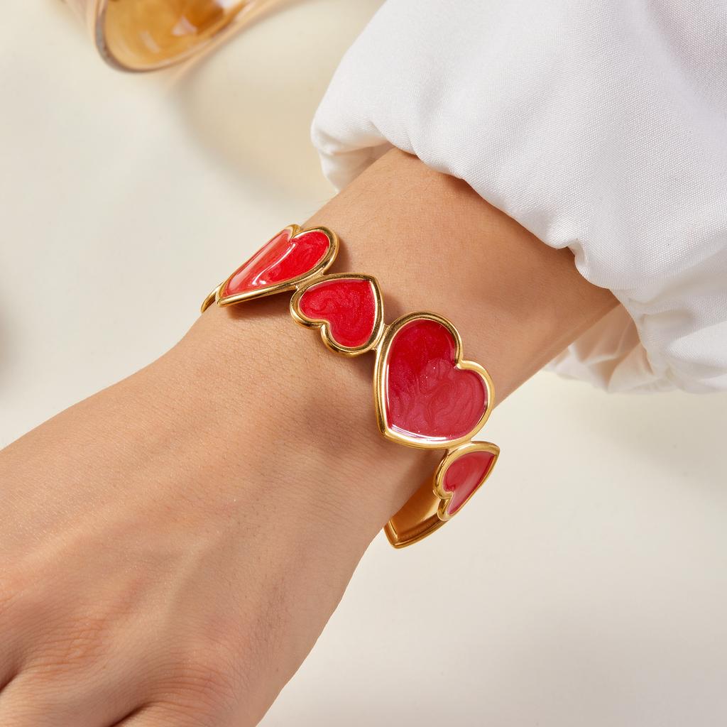 Delicate Pressed Flower Stainless Steel Bracelet for Women Vintage Bow Heart Pattern Dot Bangle Friendship Jewelry Gifts
