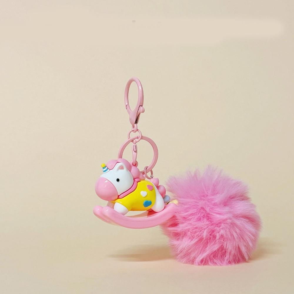 

Plush Ball Horse Year Keychain Chinese Style New Year Keyring Chinese New Year рожевий