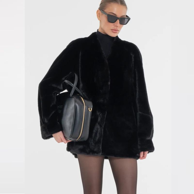 Russian imitation fur mink coat medium and long V-neck environmentally friendly fur top artificial fur clothing women