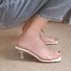 Fashion 2024 Summer Slippers Fashion PVC Transparent Belt Women High-heeled Sandals Square Toe Outdoor Sexy Famle Slides Shoes Mules