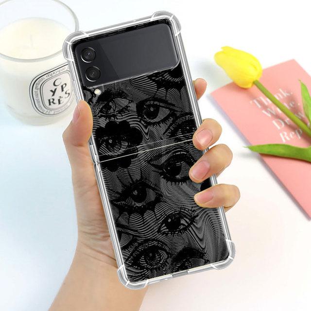 Scary Face Eyes Smiley Case For Samsung Galaxy Z Flip 3 4 5g Funda Z Flip3 Clear Pc Hard Shockproof Back Phone Coque Shell