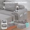Modular Corduroy Sofa for 4 People (with 2 Stools), Freely Combinable, Including Drink Holder and Storage Pocket, Ideal for Living Room. Light Gray