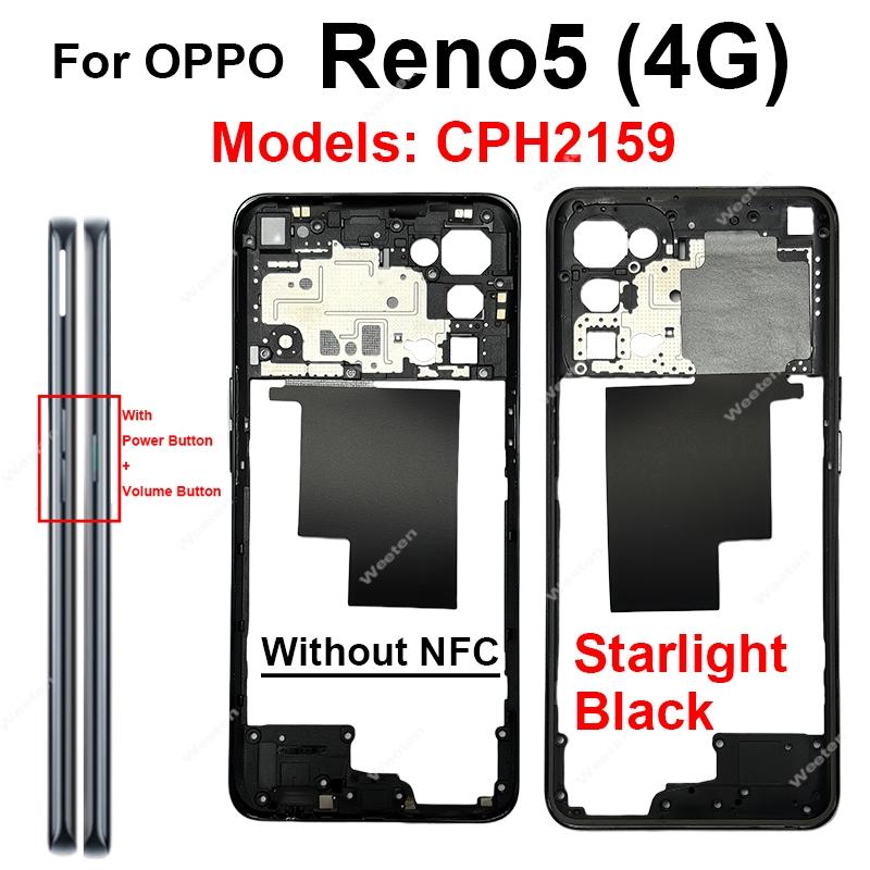 Middle Frame Housing For OPPO Reno5 Reno 5 4G CPH2159 Middle Housing Cover Back Cover Battery Door Housing Repair Parts