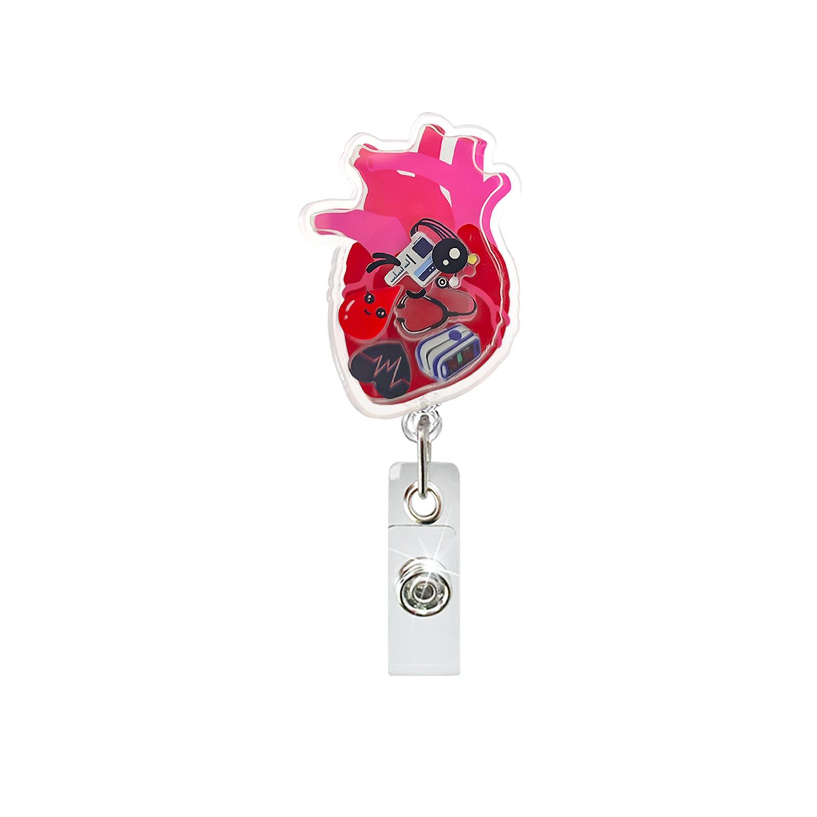 

1Pcs Glitter Quicksand Acrylic Retractable Nurse Badge Reel Organ Kidney Lungs Teeth Eyeball ID Card Badge Holder Alligator Clip