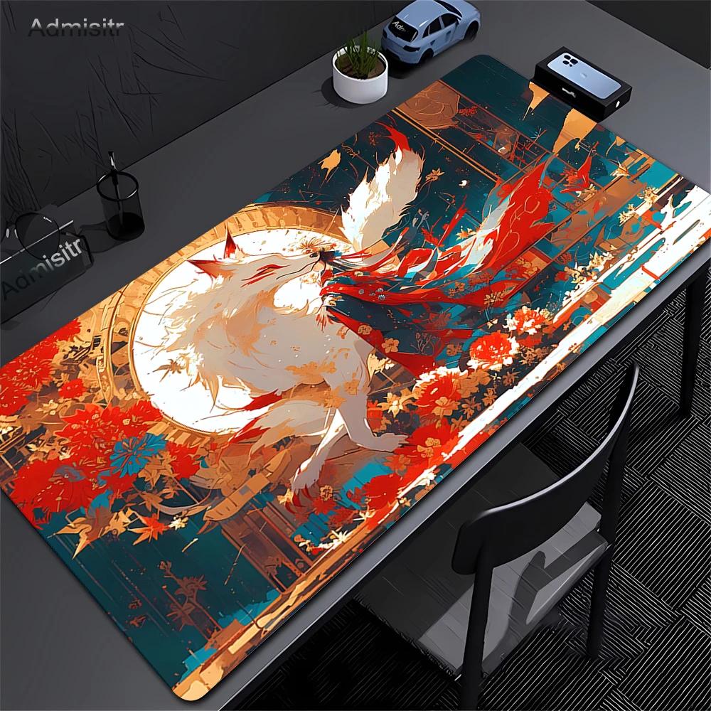 Pink Fox Large Gaming Mousepad XXL Gamer Mouse Pad Office Long Table Accessories Mouse Mat Kawaii Nine-tailed Fox Desk Mat Xxl