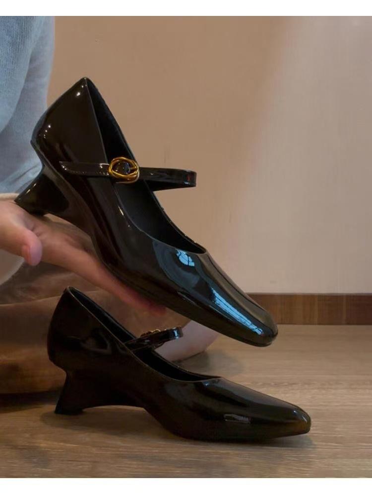 

Версия из овчины~ Туфли Мэри Джейн женские с ремешком на одну пряжку, на танкетке, с квадратным носком, маленькие кожаные туфли, кожаные туфли-лодочки на высоком каблуке 40 коричневый