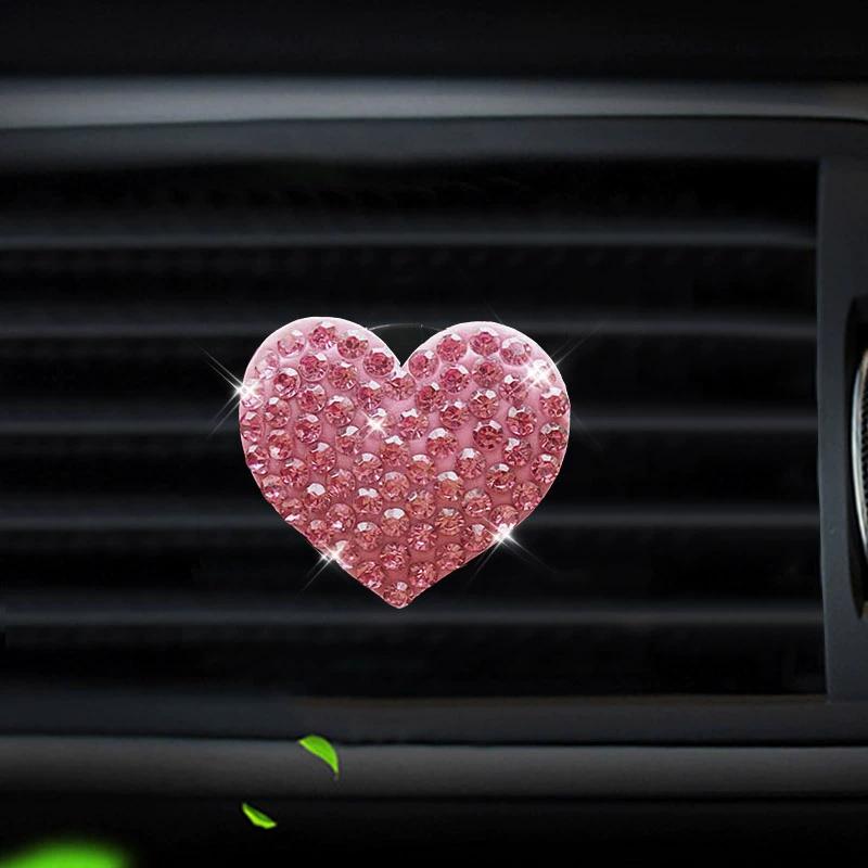 Rhinestone Heart-Shaped In-Car Decor Fragrance Clip, Air Freshener Decorative Clip With Fragrance Pads