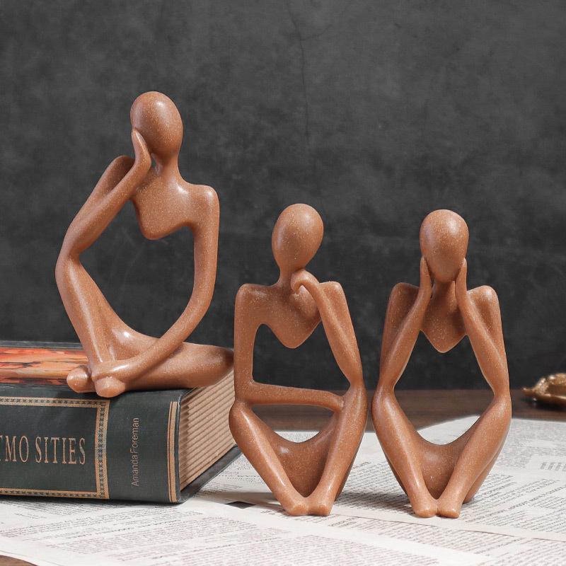 Nordic Sandstone Thinker Figurine: Abstract Art Decoration for Living Room or TV Cabinet.