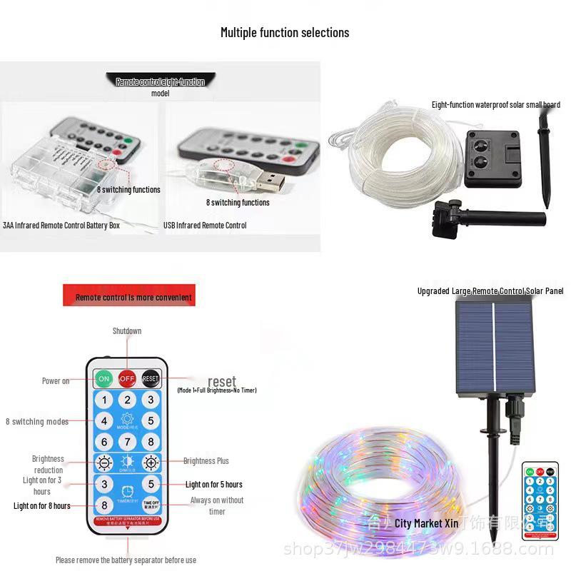 Solar-Powered LED Strip Lights: Colorful Outdoor Christmas Soft Tube with Battery/USB Copper Wire In Seven Rainbow Colors