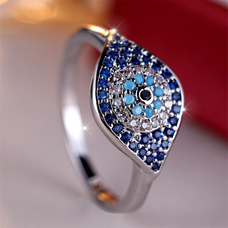 Wish full diamond gradual change blue devil's eye ring simple personality niche ring