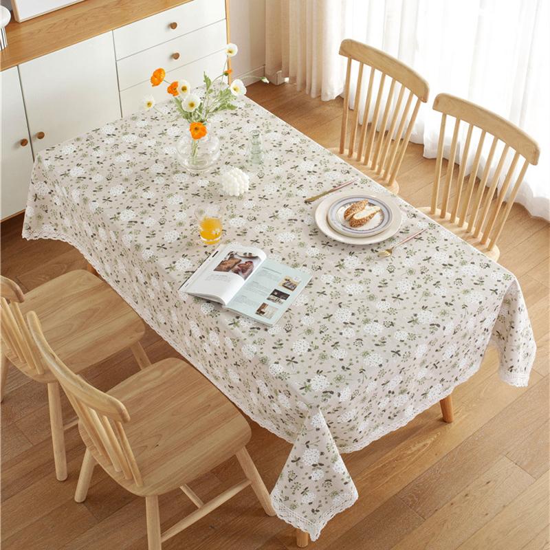White Dandelion Flower Pattern Tablecloth With Lace Hem Home Coffee Pendant Tea Table Pad Meal Cloth