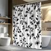 1pc Black and white floral patterned shower curtain, polyester fabric, machine washable, suitable for bathroom décor.