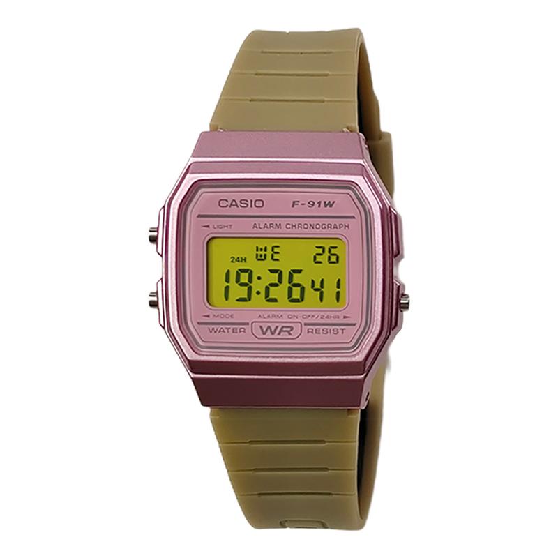 Casio Özelleştirilmiş saat modifiye serisi renkli ayna pembe reçine kasa yaşam için su geçirmez klasik retro küçük kare saat F-91WS-4 F-91WS-4