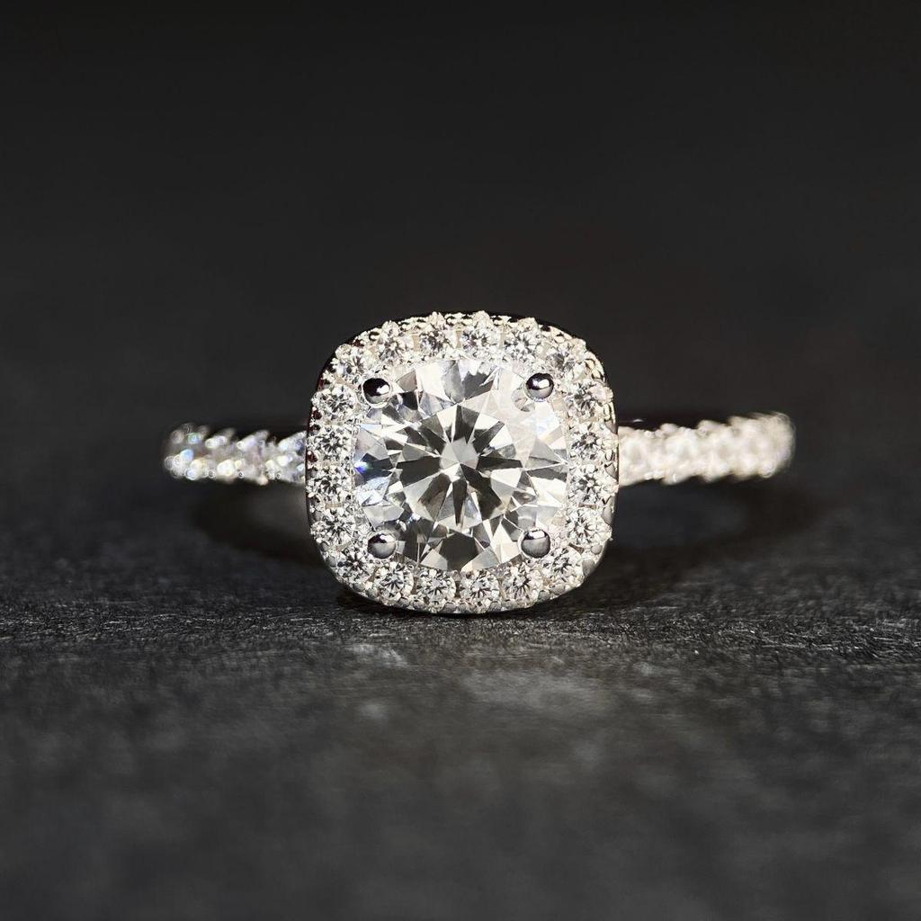 S925 Sterling Silver 1 Carat VVS1 Moissanite Princess Cut Ring for Women with Inscription