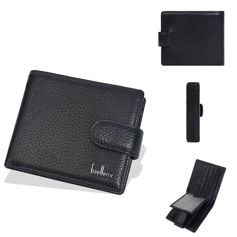 

Baellerry Genuine Leather Hasp Short Wallets Vintage Design Business ID Card Holder Coin Purse 12*9.5*2cm чёрный