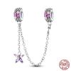Real 925 Silver Stars & Moon Sunflower Safety Chains Spacer Beads Charms Fit Qikaola 925 Bracelets DIY Jewelry