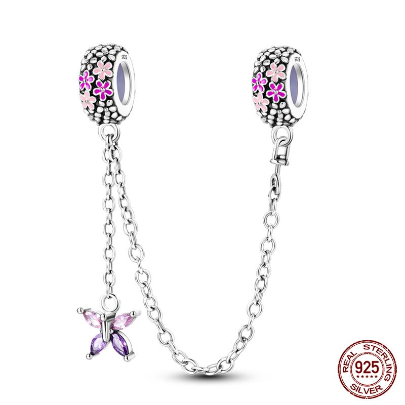 Real 925 Silver Stars & Moon Sunflower Safety Chains Spacer Beads Charms Fit Qikaola 925 Bracelets DIY Jewelry