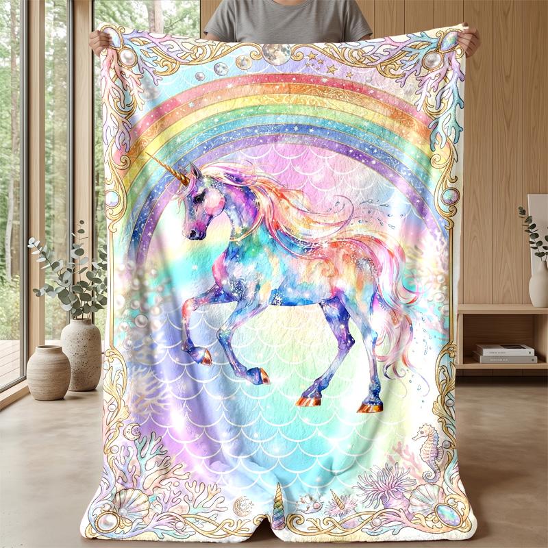 Magical Unicorn Rainbow Theme Blanket Lightweight Warm Flannel Blanket Decorative Throw Blanket for Home Decoration