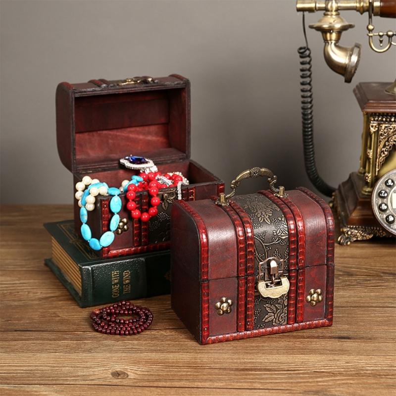 Jewelry Storage Box Treasure Jewelry Container Wood Trinket Holder Jewelry Organizer with Lock Jewelry Display Case Gift