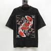 T-shirt Poisson Carpe Koi Japonais Fleur de Cerisier Coton Lavé Street T-shirt Rétro Hommes Femmes Streetwear Hauts Imprimés T-shirts