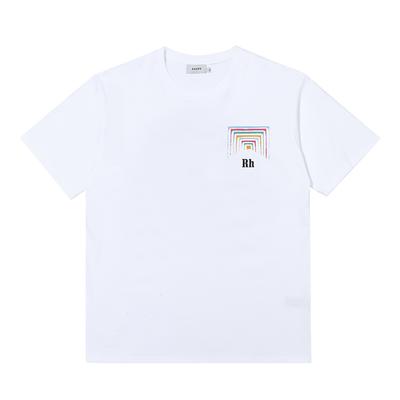 2023 Cross-border European and American Trendy Brand RHUDE Micro-standard Rainbow Square Circle Printed Short-sleeved T-shirt Men's and Women's High 