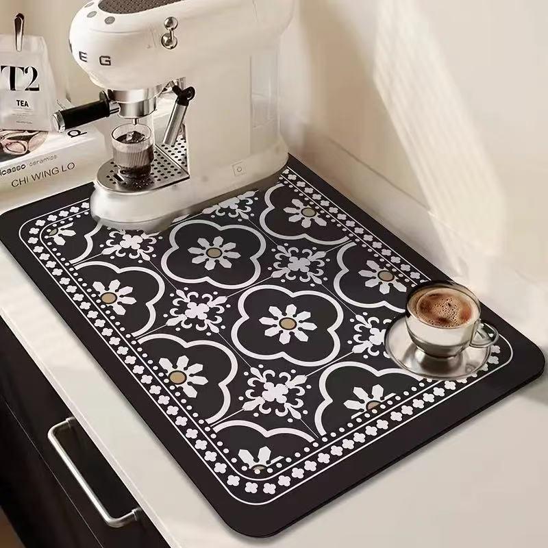 Retro Floral Anti-scalding Water-absorbing Coaster: Non-slip, Dirt-resistant, Easy-to-Clean Diatomaceous Earth Coffee Mat