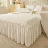 Premium Thickened Baby Velvet Bed Skirt Three Piece Set Warm Milk Velvet Embroidered Ruffle Bed Cover, Sealy Mattress Protector, Anti-Slip Bedding Set