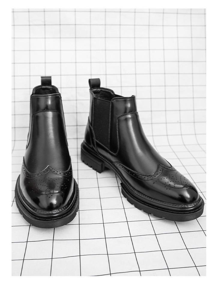 2025 Men's High-top Chelsea Leather Boots: Cross-border Fashion Slip-on Ankle & Martin Style