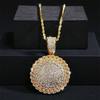 HipHop Sun Flower Pendant Necklace For Men Cuban Chain Iced Out Bling Crystal CZ Necklaces Rock Biker Jewelry Drop Ship