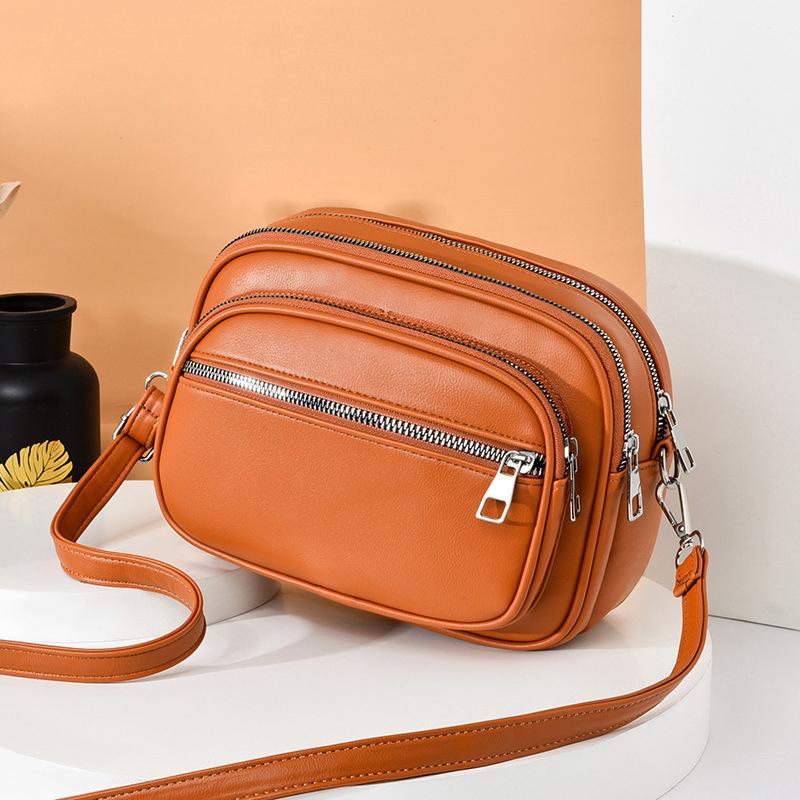 Women s Bag   Fashion High-quality Soft Pu Leather Ladies Shoulder Messenger Bag Designer Multi-layer Double Zipper Bag 24 x 17 x 8cm