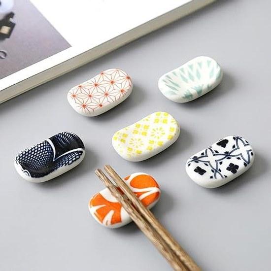 Chopstick Rest Broad Bean Pillow Holder Japanese Style Pattern Ceramic Tableware Cutlery Spoon Stylish Simple Design (set 6)