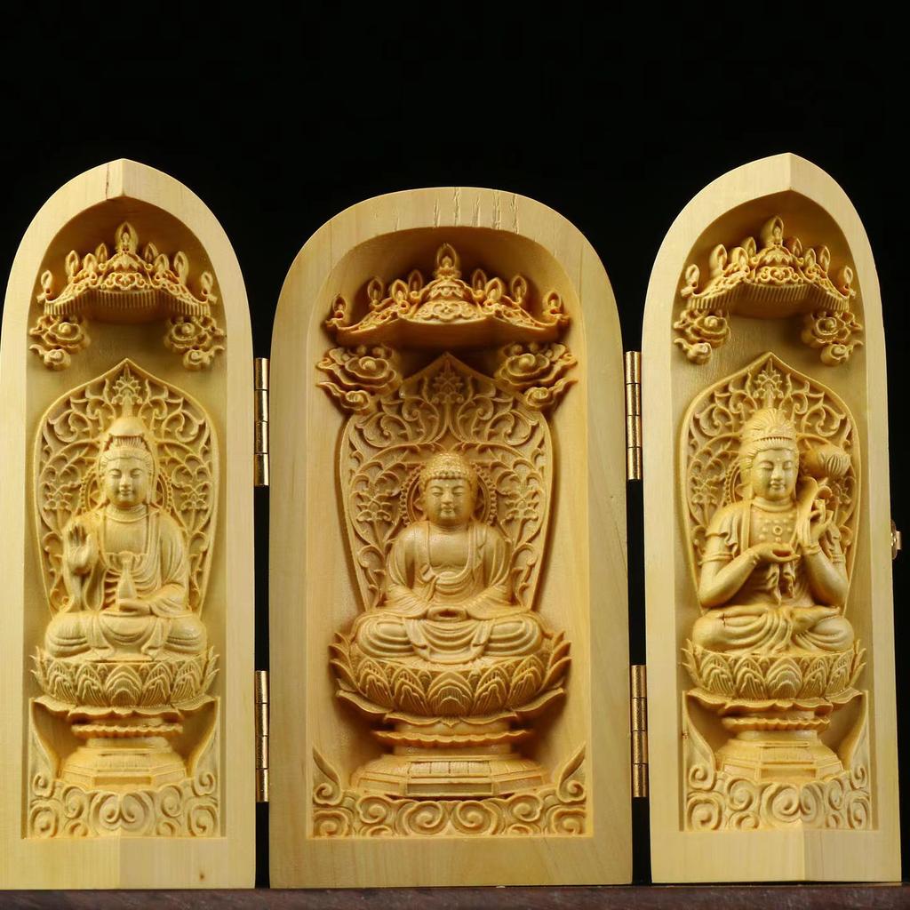 Folding Box Buddha Statue Ornament Guanyin Sculptures, Collapsible Sculpture God of Wealth Crafts Office Home Bedroom Decoration