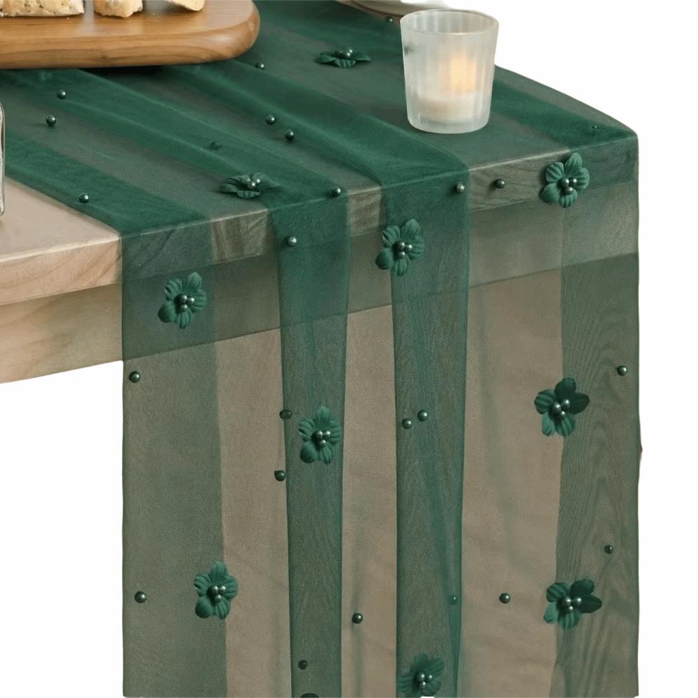 75*300CM Tulle Table Runner Polyester Sheer Table Cover New Lace Table Runner For Table Decoration