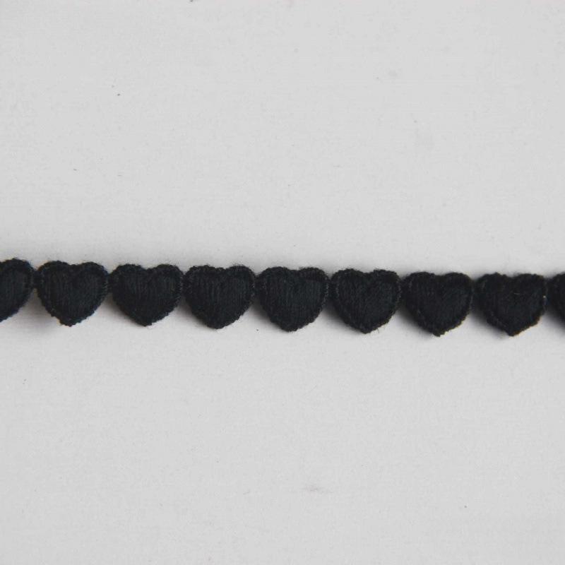 F22 Japanese Mercerized Cotton Embroidery Lace Trim with Small Heart Design, 0.8cm Width, for Skirt Hem Decoration and DIY Clothing.