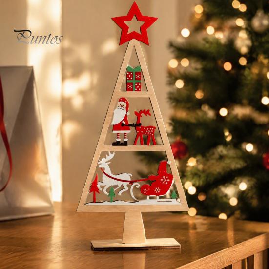 Holiday Party Table Centerpiece Wooden Tabletop Christmas Tree Decor, Hollow Xmas Ornament, Farmhouse Gift for Kids Desktop Home Decoration,
