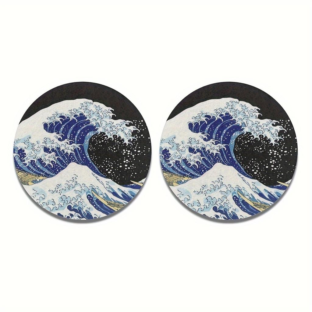 2pcs Big Wave Water Absorption Cup Cushioning Car Interior Design Accessories, Water Cup Coaster for Car Vehicle and Home Desktop