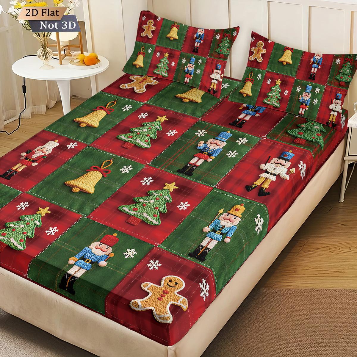 

3pcs fabric splicing Christmas print coreless bed sheet set multi size soft bedcover bedroom bedding decoration machine washable 90x191cm
