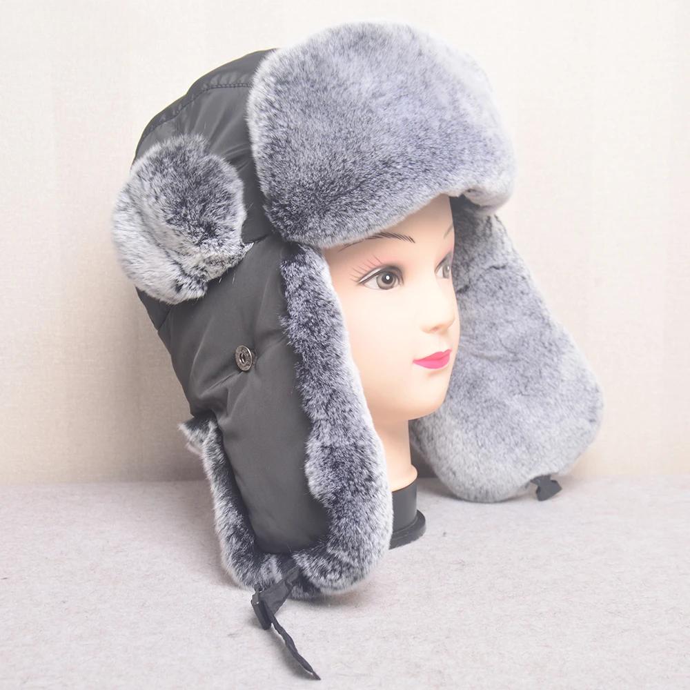 Hot Sale Fashion Women Real Fur Cap Winter Bomber Hat For Lady Real Rabbit Fur Russian Hat Ushanka Thick Warm Cap With Ear Flaps