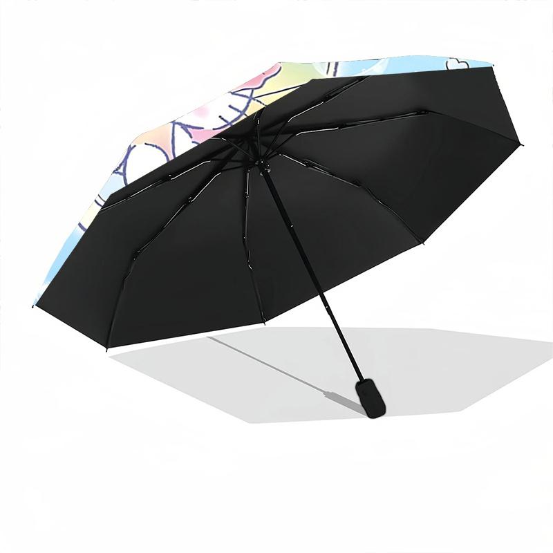 1pc Hello Kitty & Little Twin Stars Automatic Opening/Closing Umbrella - Portable Three-Fold Design with 8-Bone Iron Frame, Outdoor, Perfect Gift for
