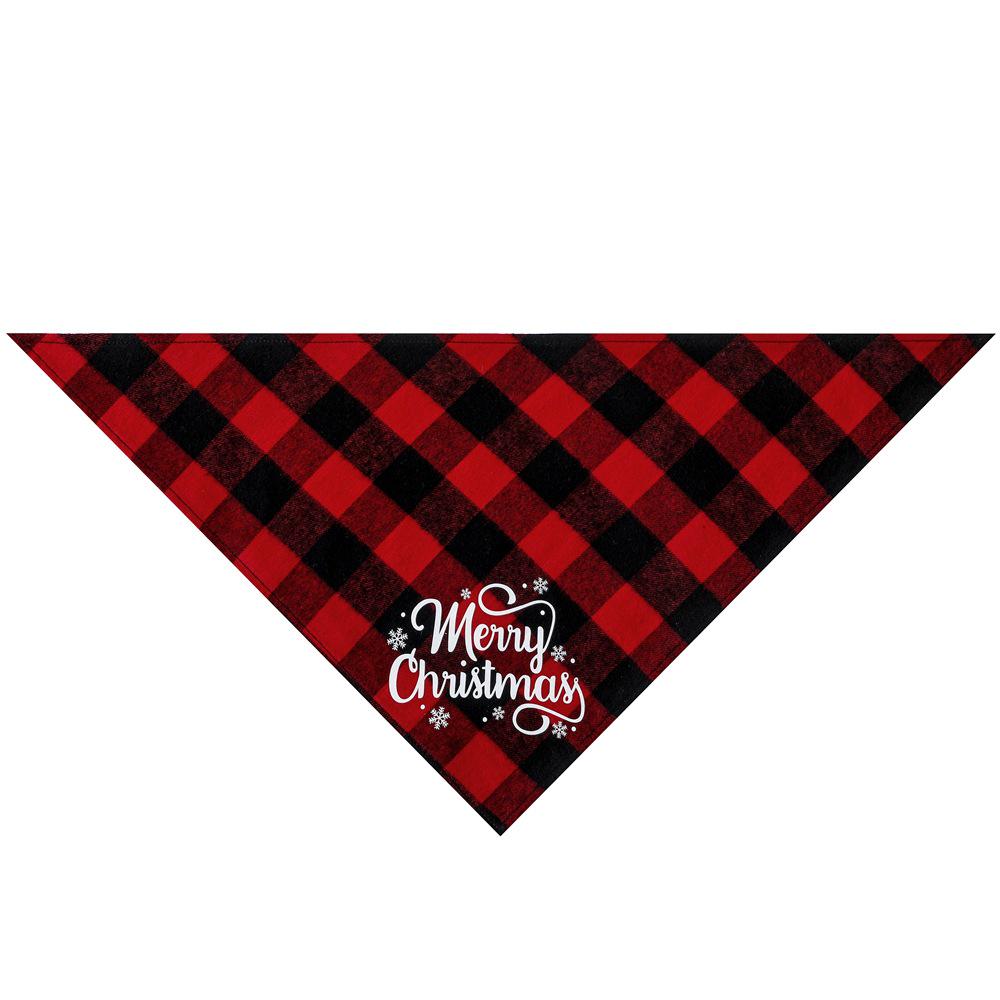 Festive Plaid Pet Drool Bib - All-Cotton Red, Black & Green Triangle Scarf