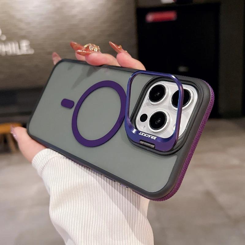 Fashion Double Color Magnetic Stand Translucency Case For iPhone 16 15 14 13 12 11 Pro Max Plus Magsafe Splice Color Matte Cover