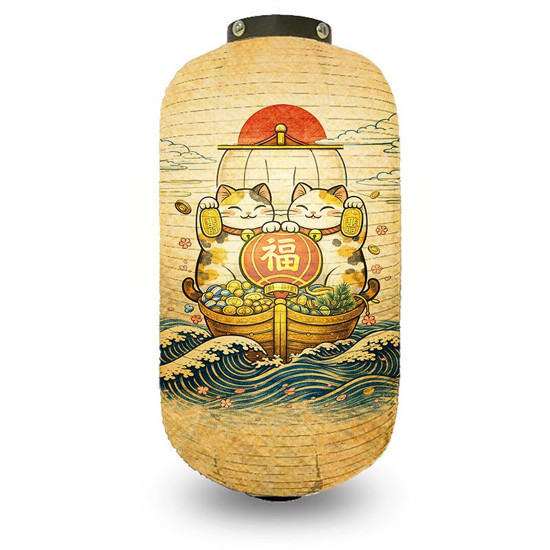 Japanese Style Lantern Japanese Hanging Happy-neko Lanterns Cloth Long Traditional Restaurant Bar Hotel Festival Decoration
